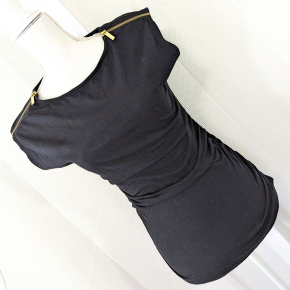 MICHAEL KORS! BLACK STRETCH JERSEY SHIRRED SIDES, ZIPPER DETAIL TOP, SHIRT! SZ S - Picture 10 of 10
